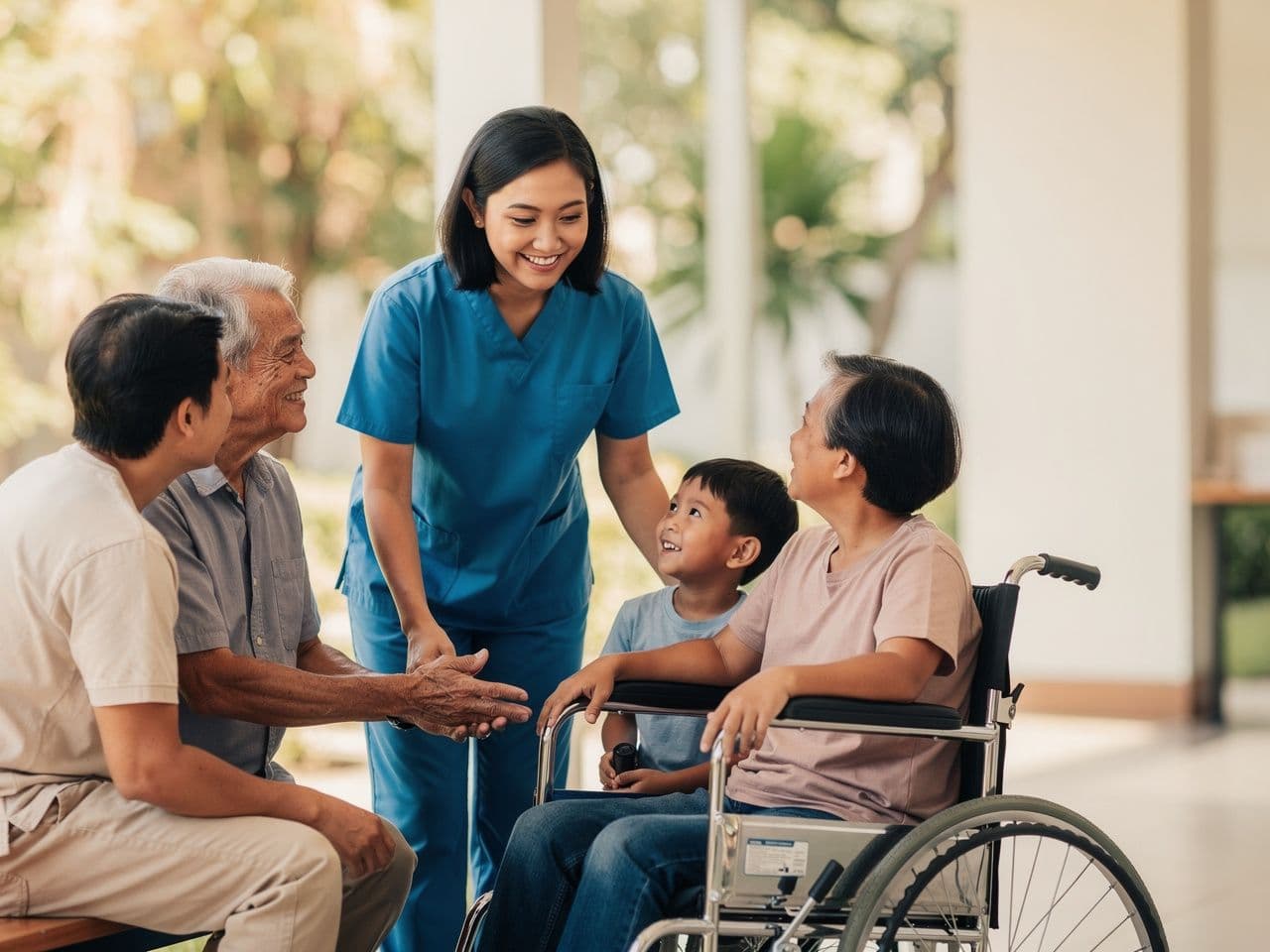 A healthcare professional supporting a Filipino family.